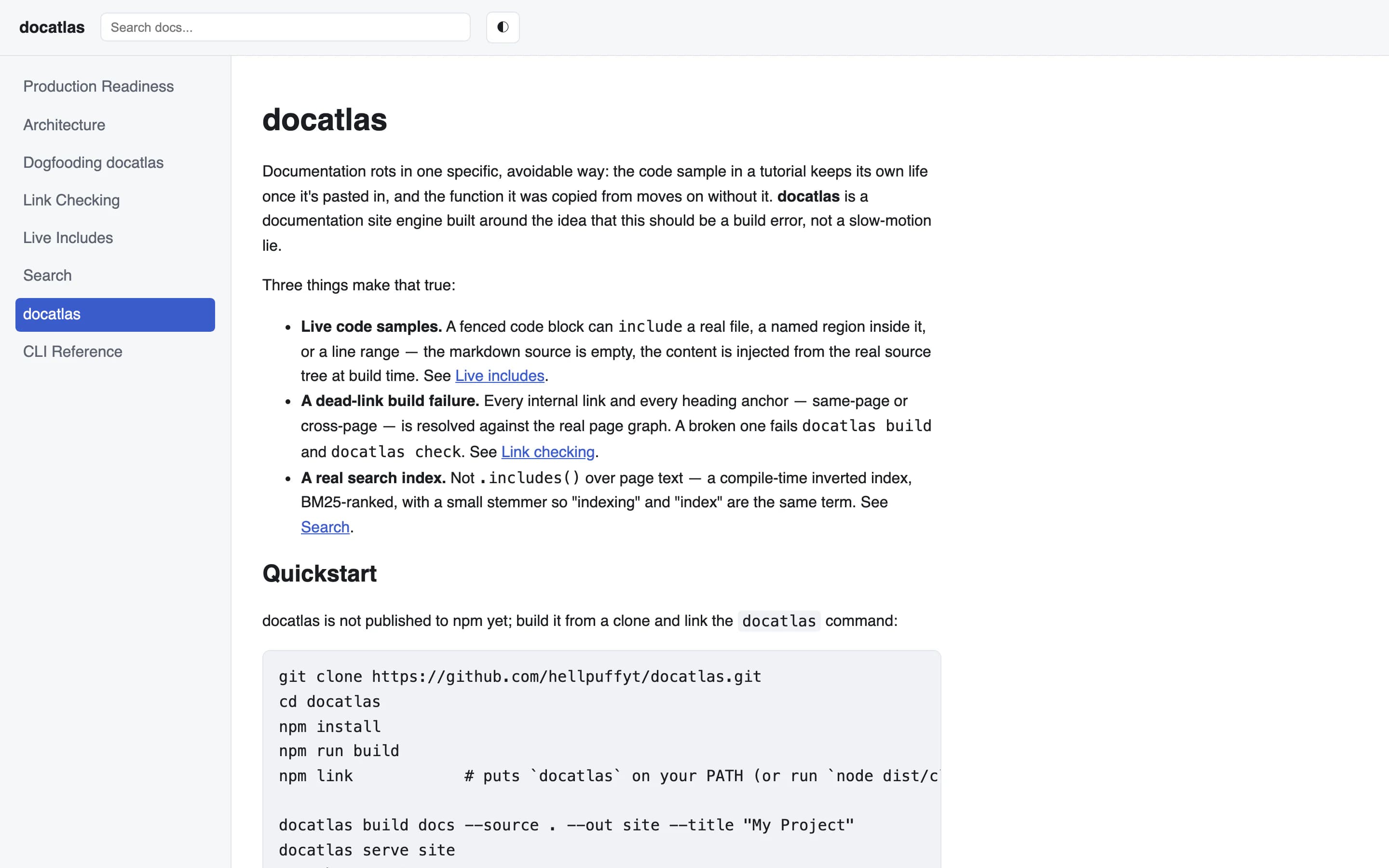 docatlas-generated documentation site home page, light theme